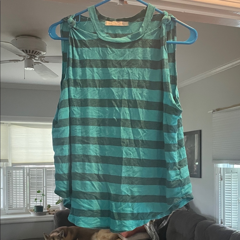 We the Free Striped Tie-Shoulder Sleeveless Top - Teal